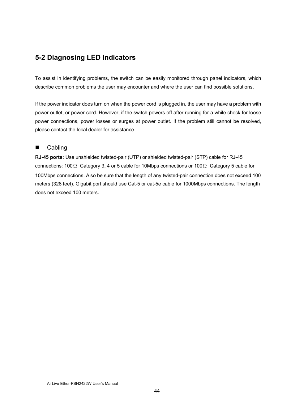 2 diagnosing led indicators | AirLive Ether-FSH2422W User Manual | Page 50 / 55