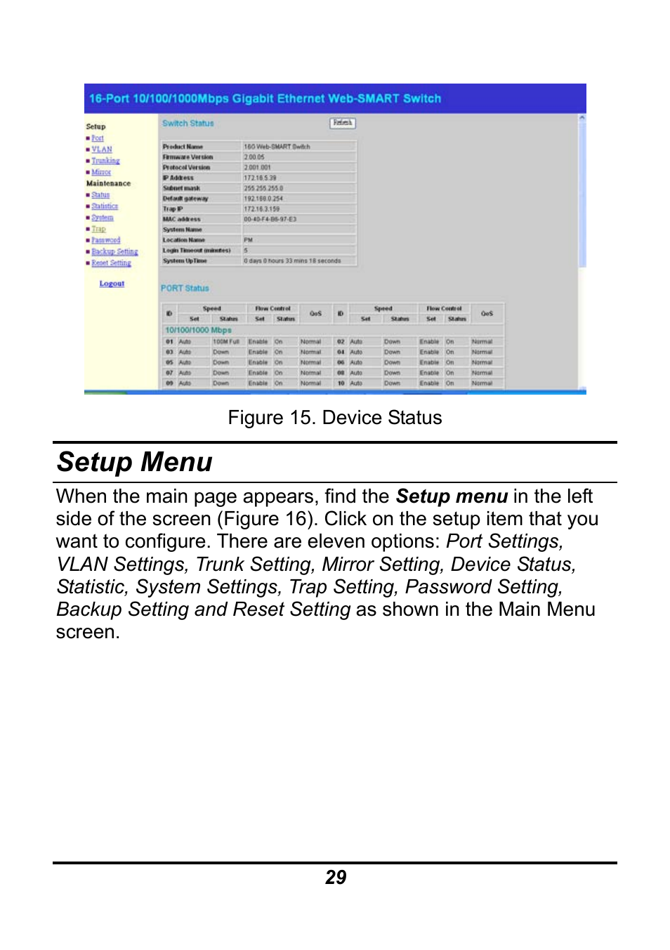 Setup menu | AirLive Ether-GSH16TW User Manual | Page 29 / 42