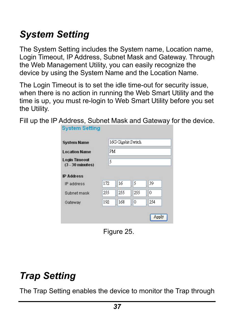 System setting, Trap setting | AirLive Ether-GSH16TW User Manual | Page 37 / 42