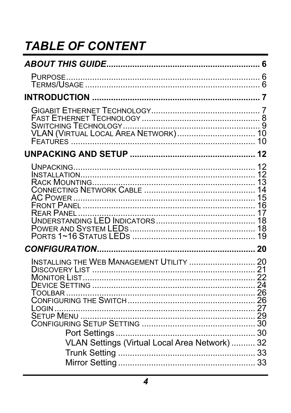 Table of content | AirLive Ether-GSH16TW User Manual | Page 4 / 42
