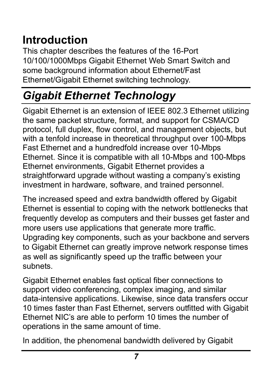 Introduction, Gigabit ethernet technology | AirLive Ether-GSH16TW User Manual | Page 7 / 42
