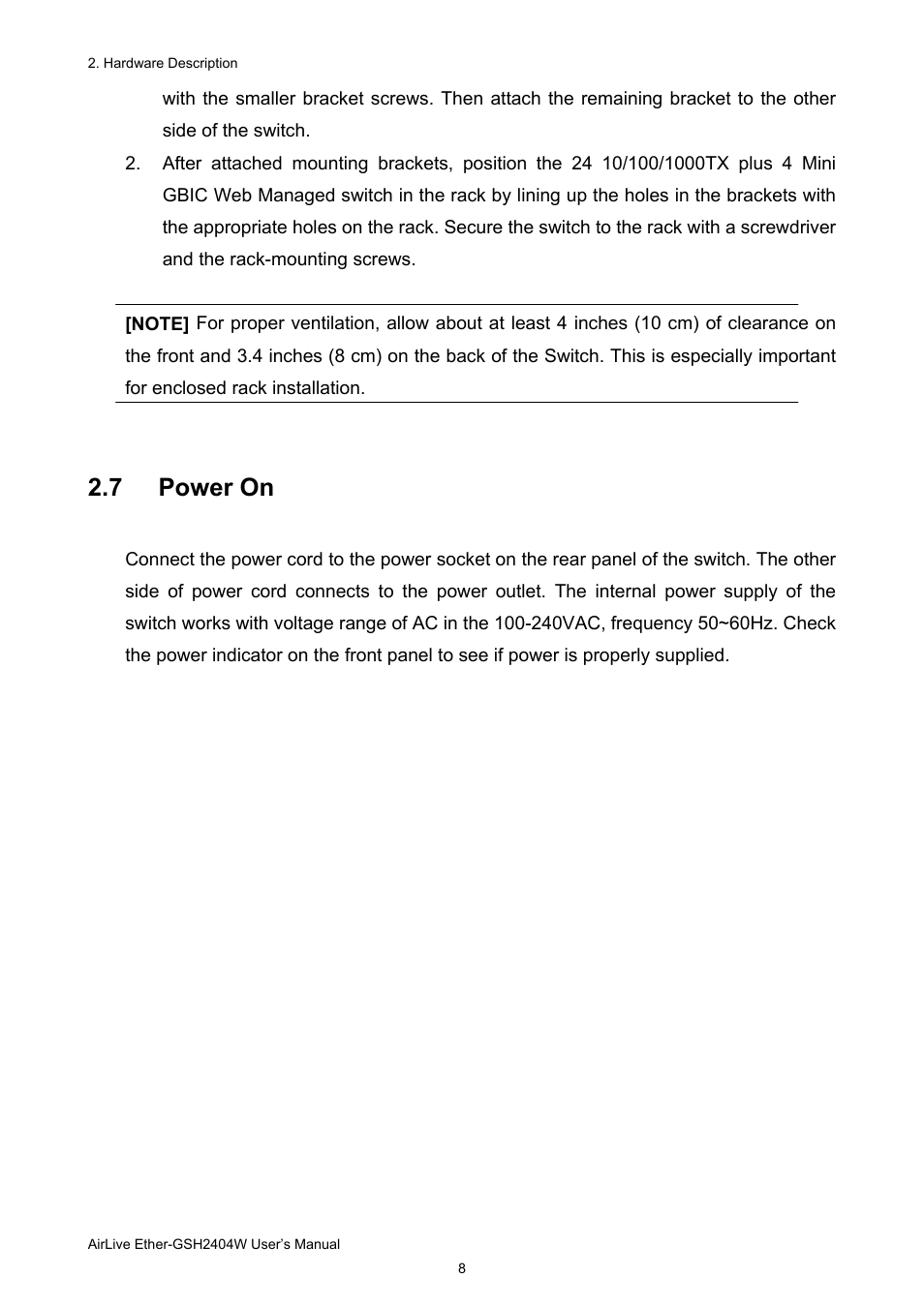 7 power on | AirLive Ether-GSH2404W User Manual | Page 11 / 50