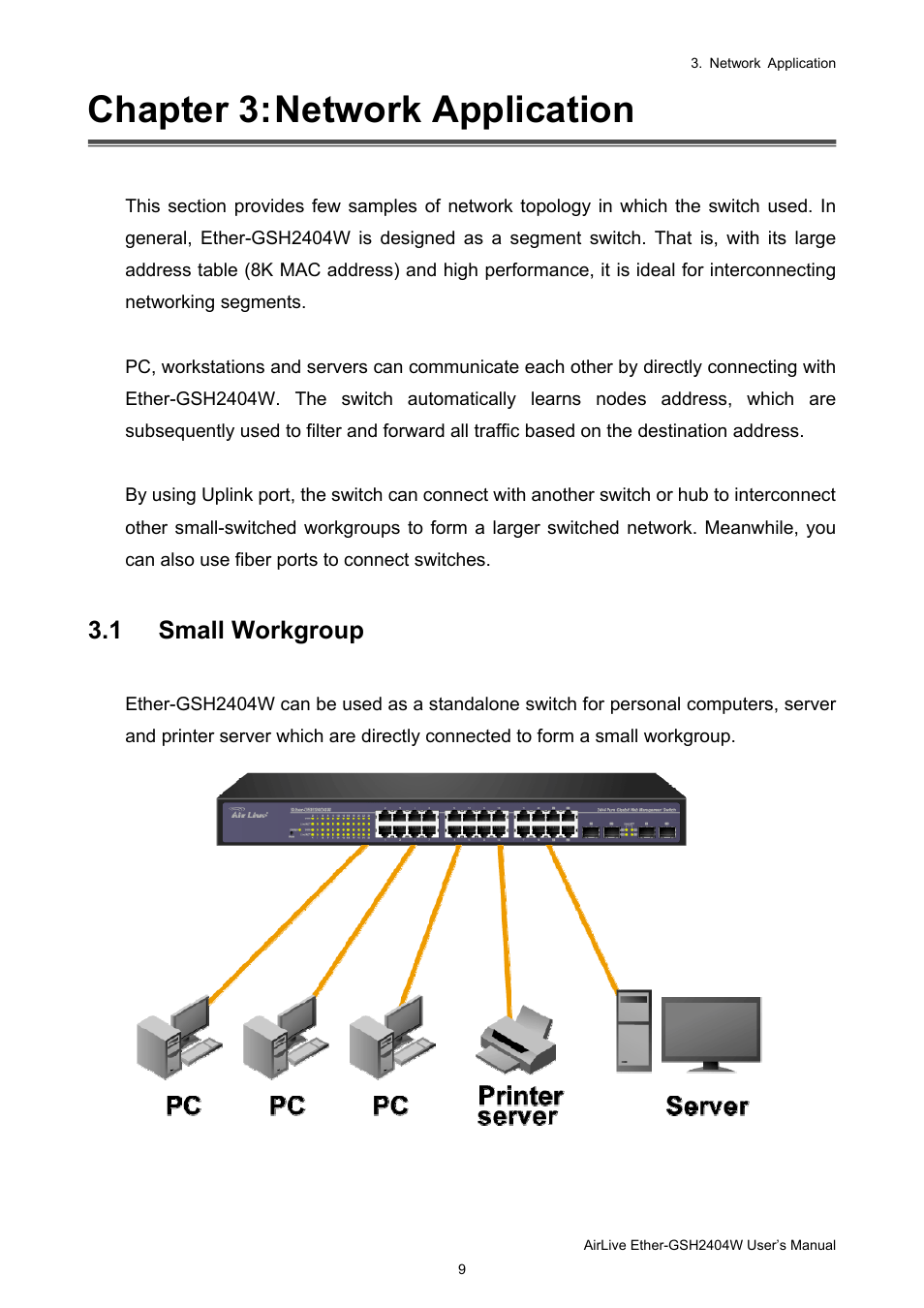 Chapter 3: network application, 1 small workgroup | AirLive Ether-GSH2404W User Manual | Page 12 / 50