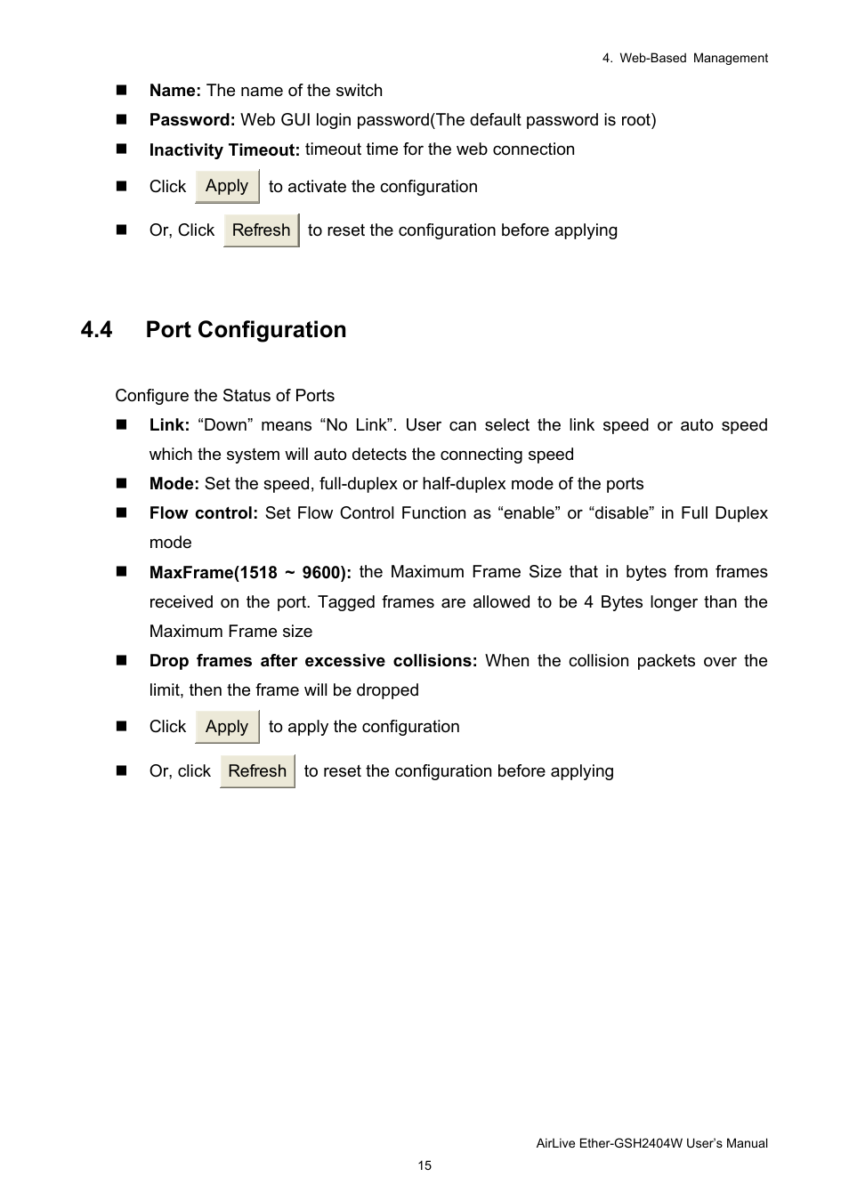 4 port configuration | AirLive Ether-GSH2404W User Manual | Page 18 / 50