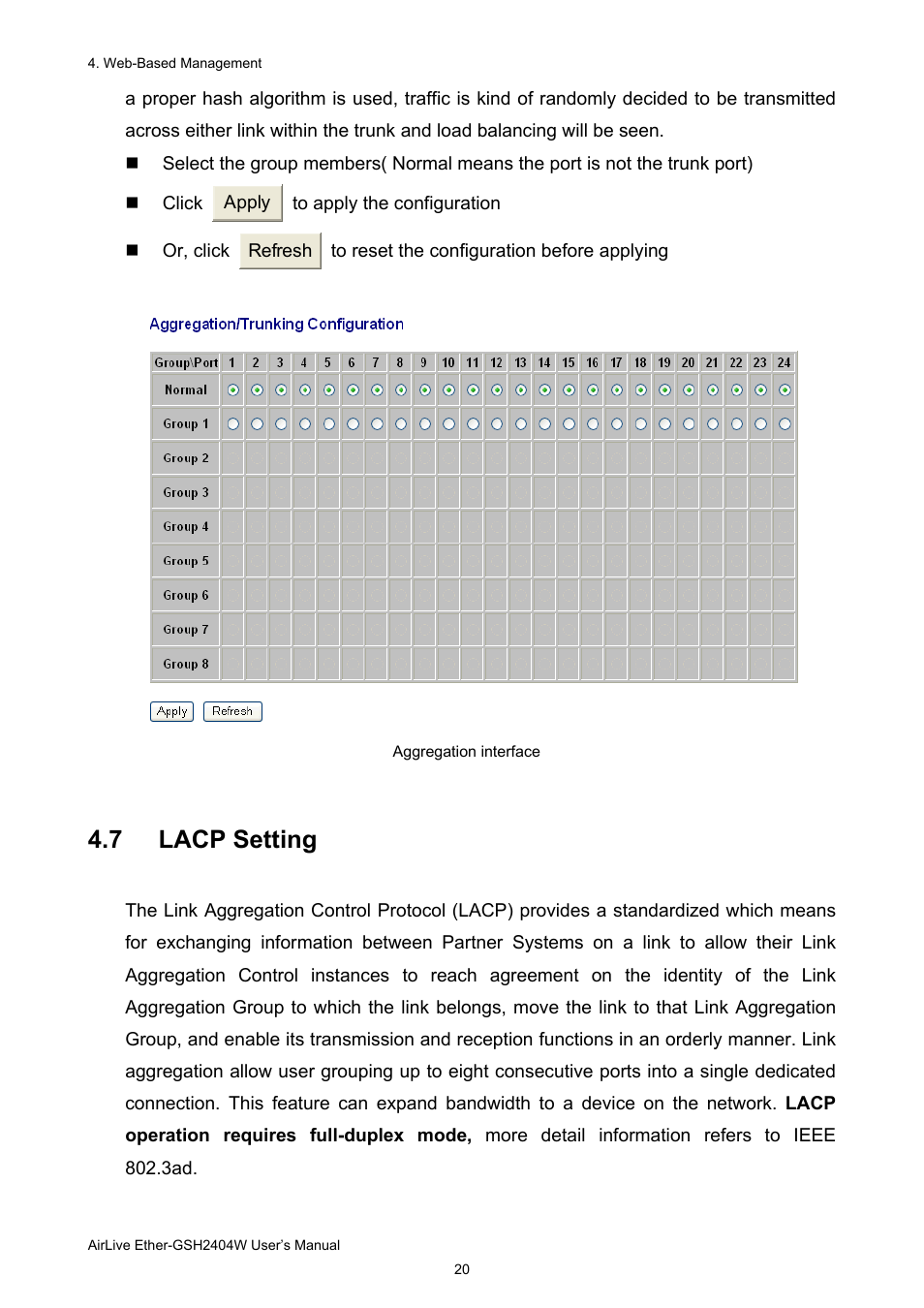 7 lacp setting | AirLive Ether-GSH2404W User Manual | Page 23 / 50