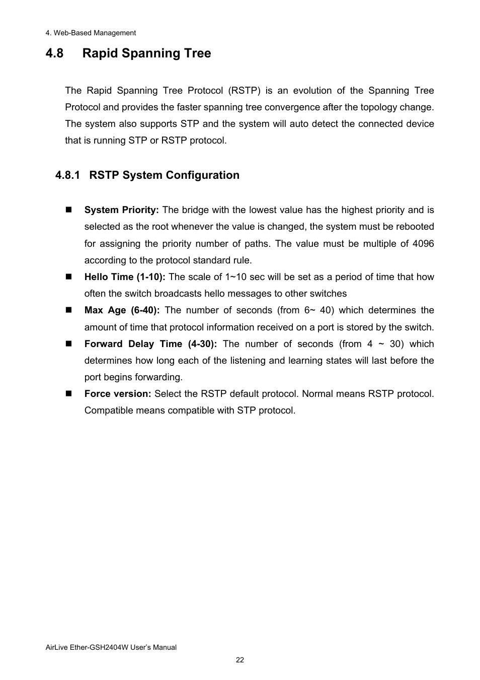 8 rapid spanning tree | AirLive Ether-GSH2404W User Manual | Page 25 / 50