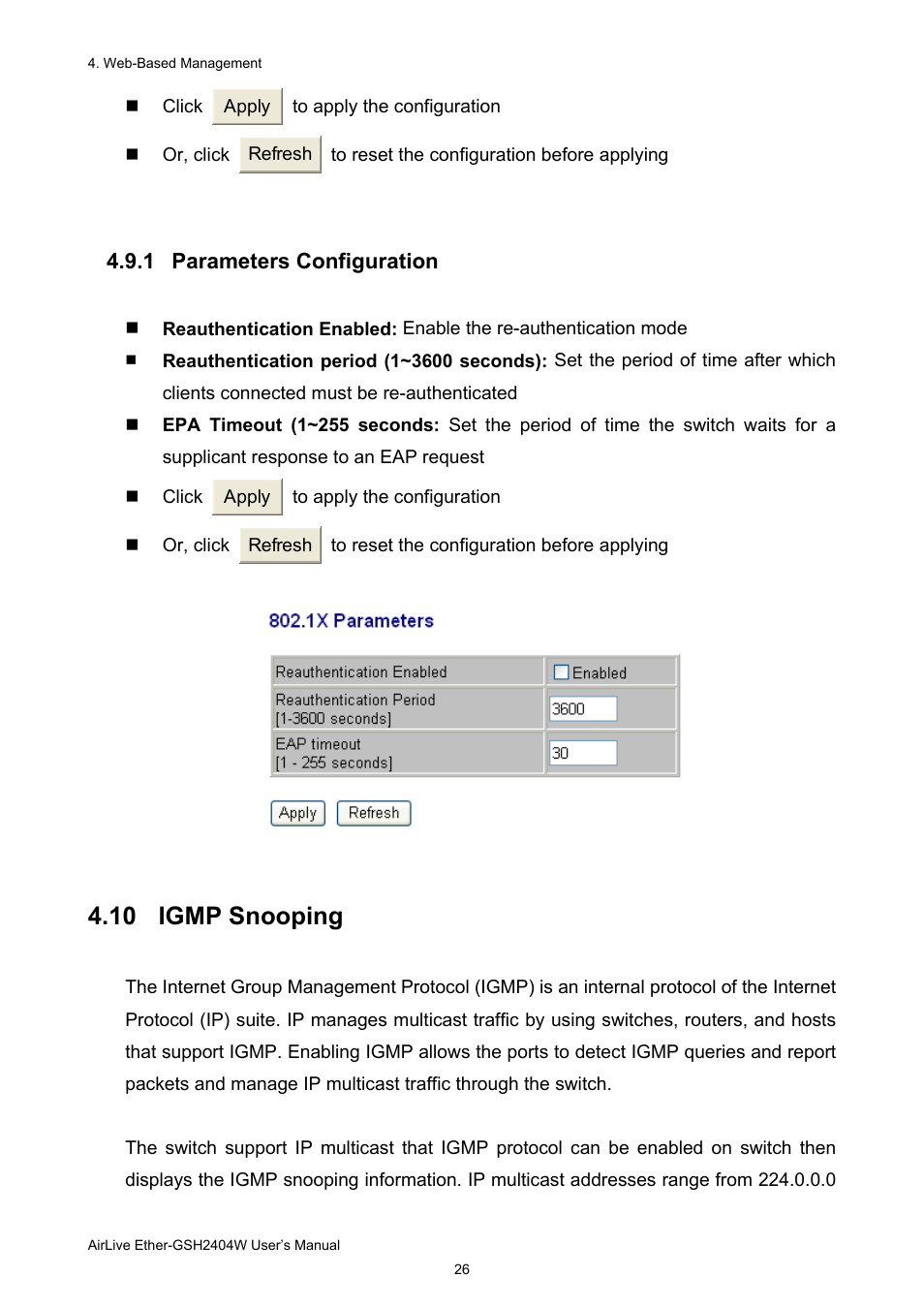 10 igmp snooping | AirLive Ether-GSH2404W User Manual | Page 29 / 50