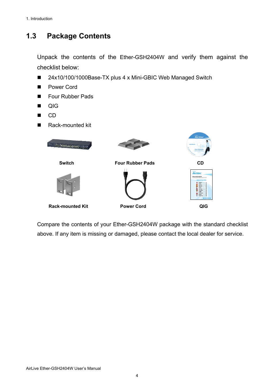 3 package contents | AirLive Ether-GSH2404W User Manual | Page 7 / 50