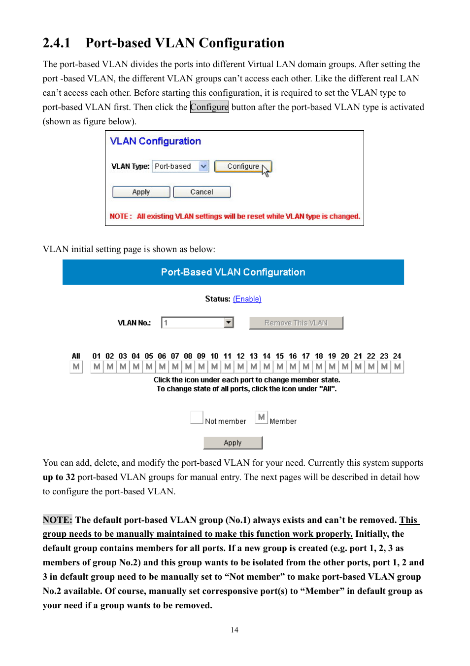 1 port-based vlan configuration | AirLive Ether-GSH2416W User Manual | Page 14 / 61