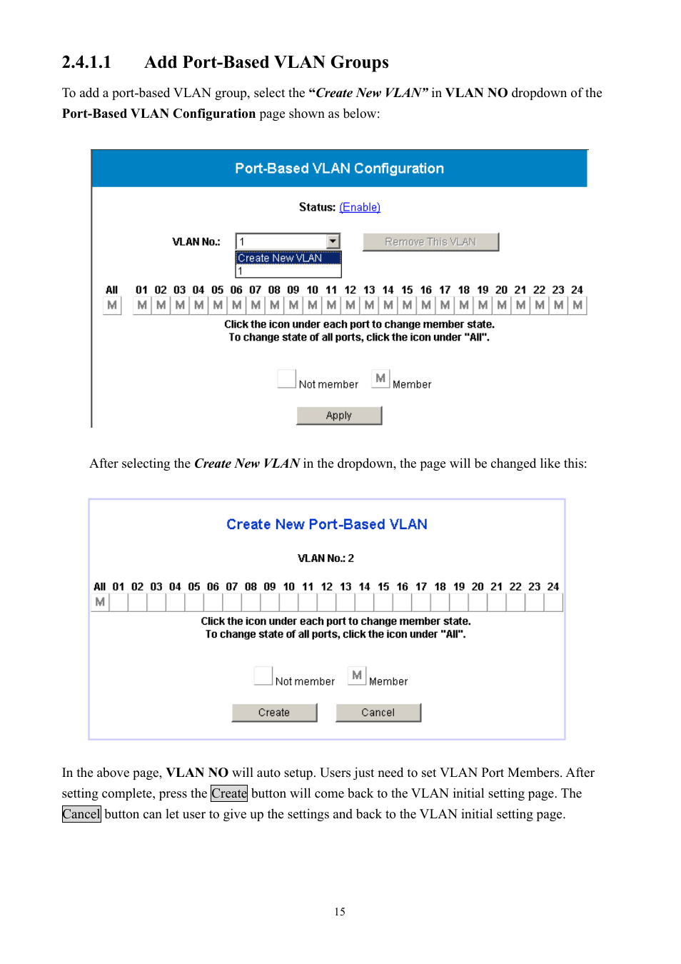 1 add port-based vlan groups | AirLive Ether-GSH2416W User Manual | Page 15 / 61