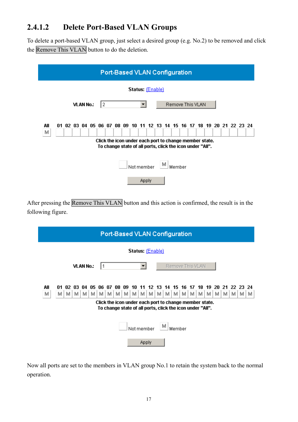 2 delete port-based vlan groups | AirLive Ether-GSH2416W User Manual | Page 17 / 61