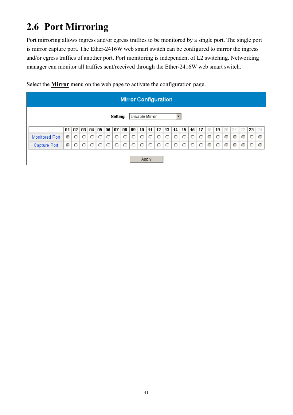 6 port mirroring | AirLive Ether-GSH2416W User Manual | Page 31 / 61