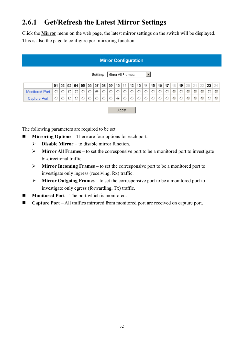 1 get/refresh the latest mirror settings | AirLive Ether-GSH2416W User Manual | Page 32 / 61