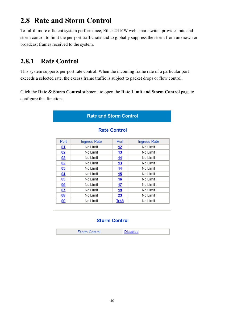 8 rate and storm control, 1 rate control | AirLive Ether-GSH2416W User Manual | Page 40 / 61