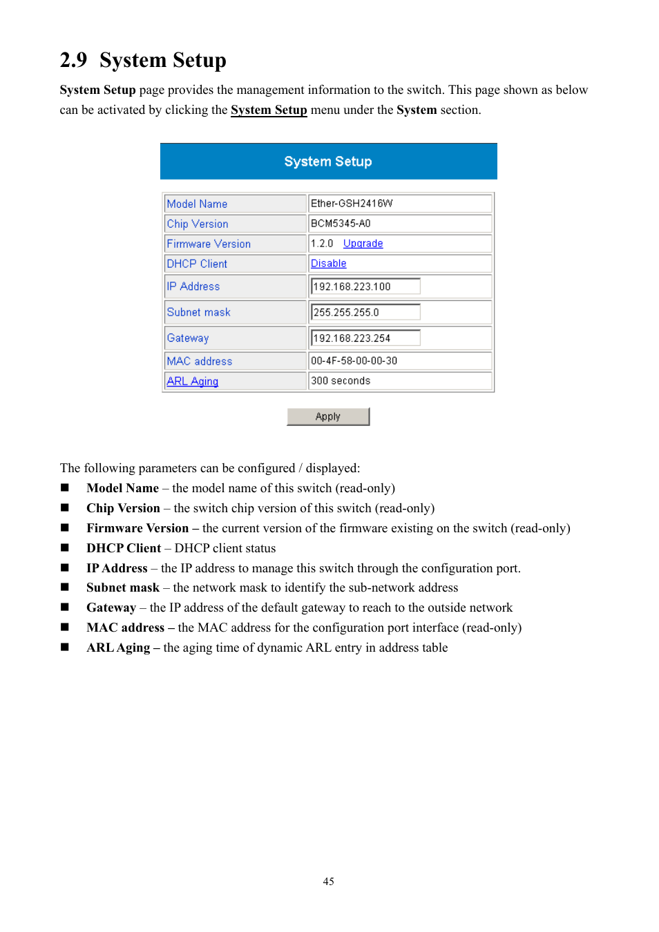 9 system setup | AirLive Ether-GSH2416W User Manual | Page 45 / 61