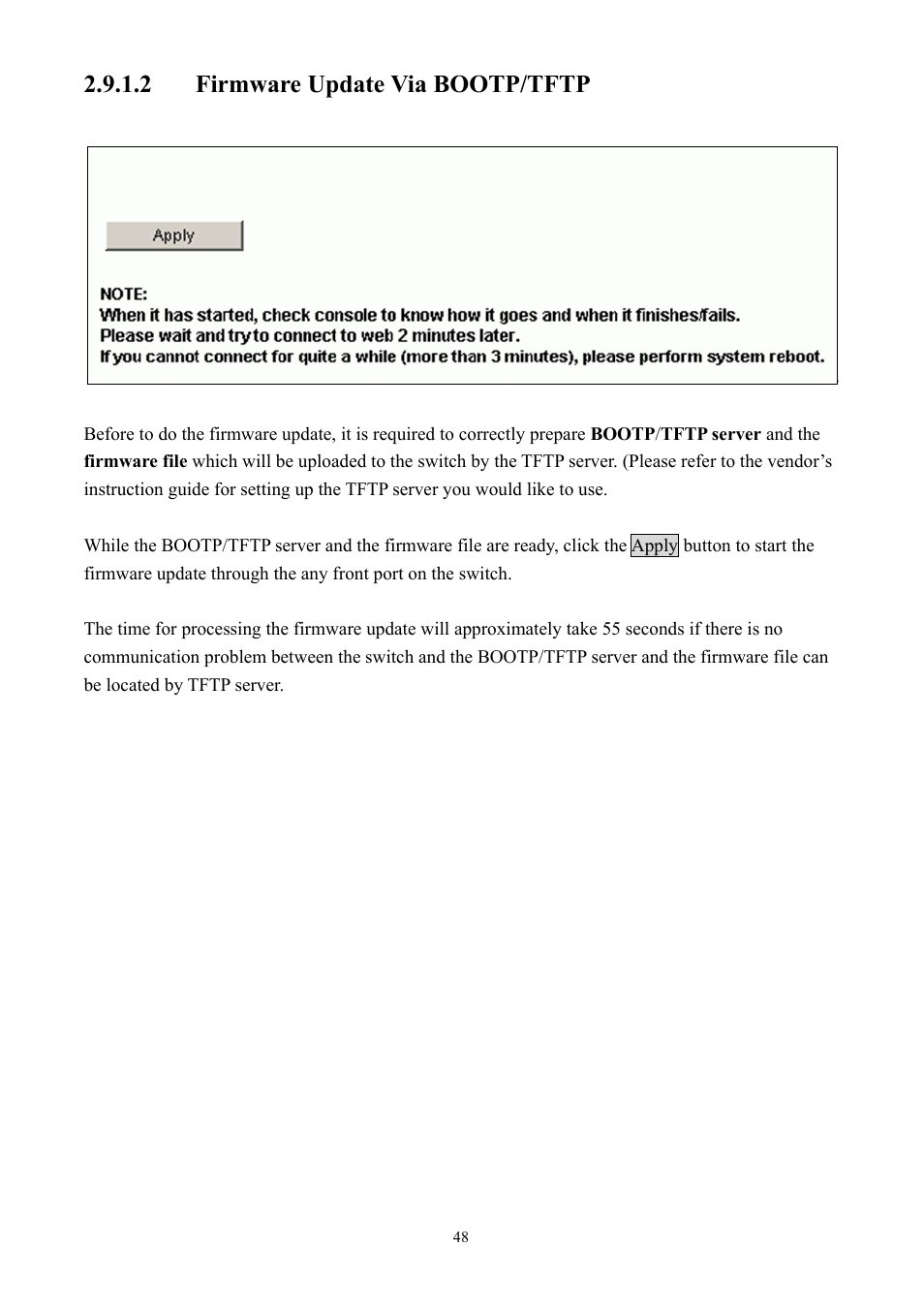 2 firmware update via bootp/tftp | AirLive Ether-GSH2416W User Manual | Page 48 / 61