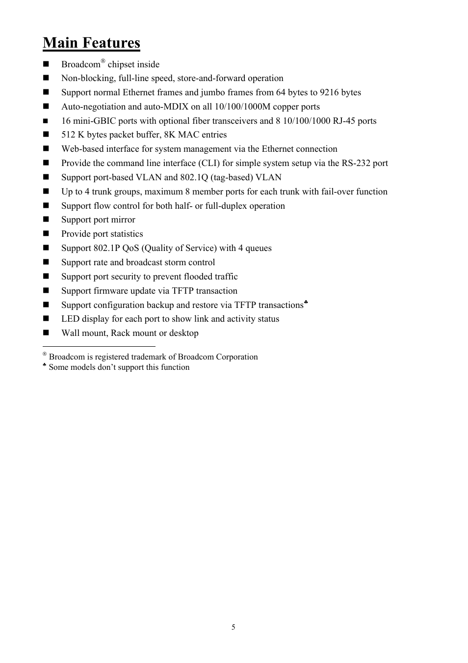 Main features | AirLive Ether-GSH2416W User Manual | Page 5 / 61