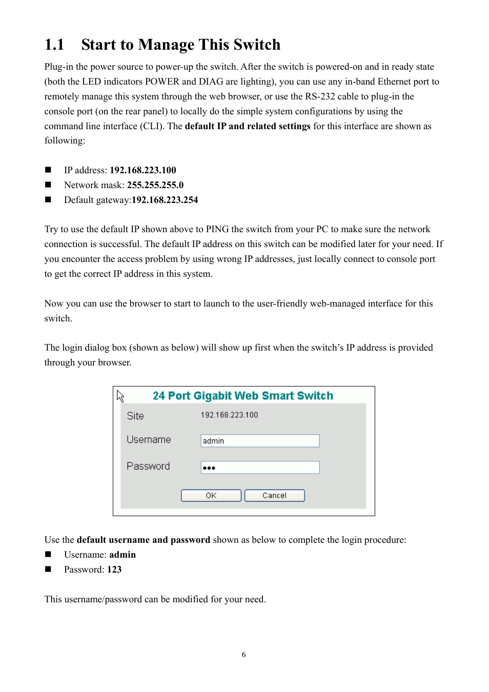 1 start to manage this switch | AirLive Ether-GSH2416W User Manual | Page 6 / 61