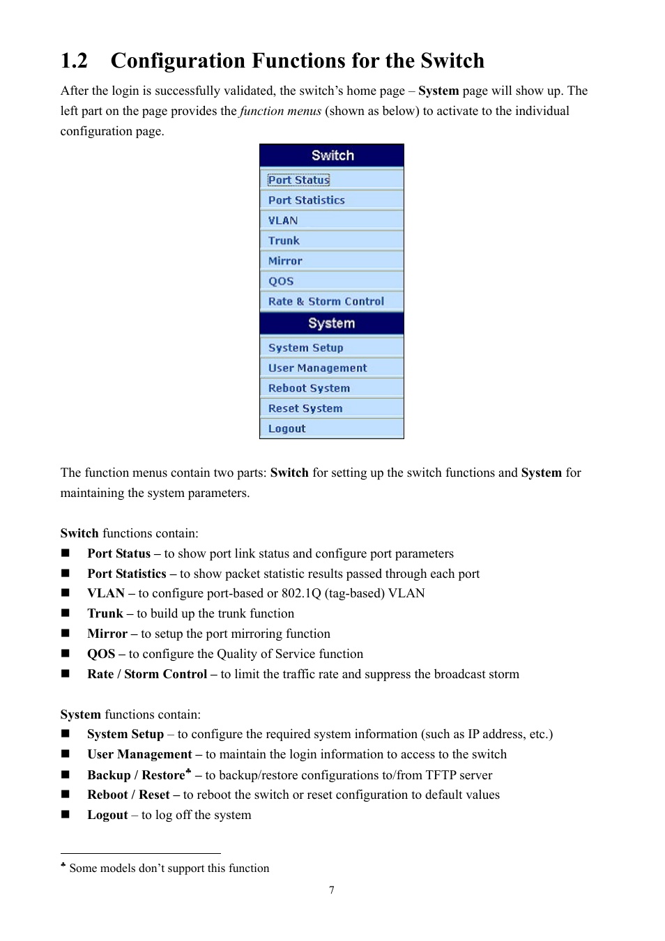 2 configuration functions for the switch | AirLive Ether-GSH2416W User Manual | Page 7 / 61