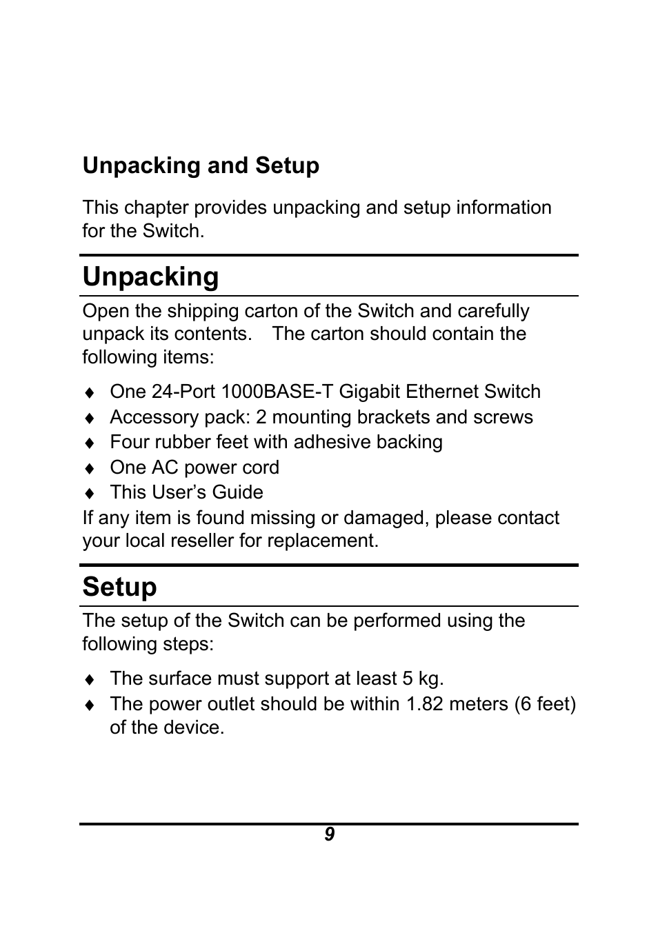 Unpacking, Setup | AirLive Ether-GSH24T v.2 User Manual | Page 9 / 16