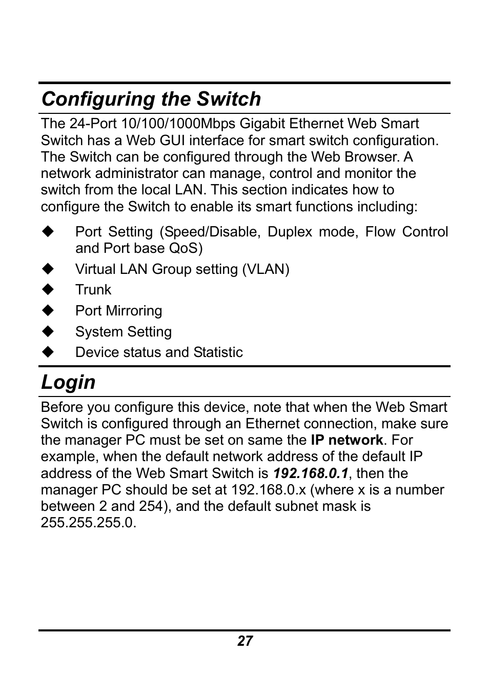 Configuring the switch, Login | AirLive Ether-GSH24TW User Manual | Page 27 / 42