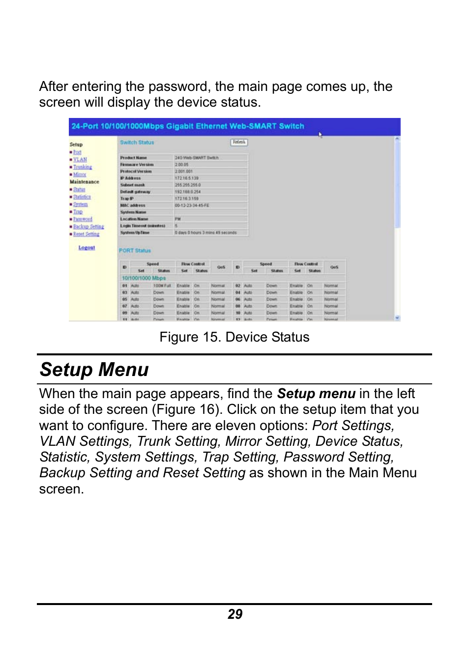 Setup menu | AirLive Ether-GSH24TW User Manual | Page 29 / 42