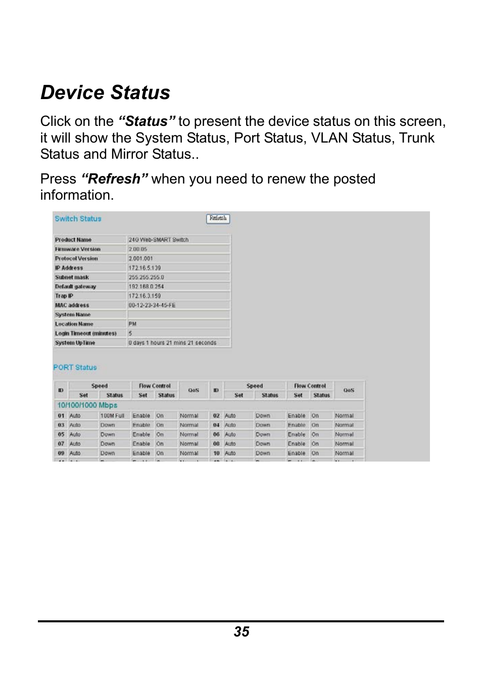 Device status | AirLive Ether-GSH24TW User Manual | Page 35 / 42