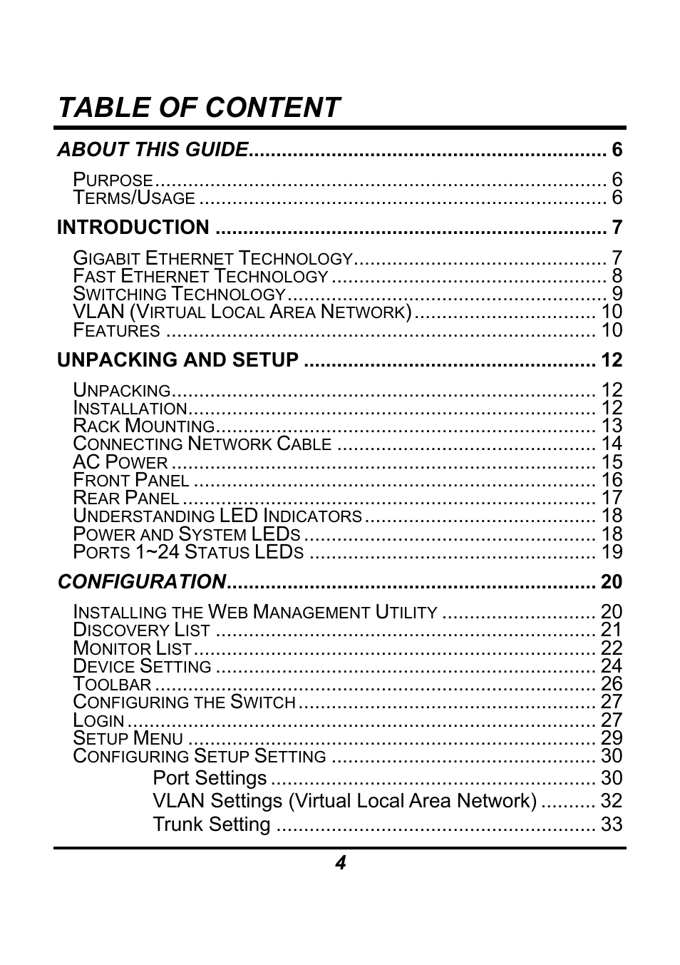 Table of content | AirLive Ether-GSH24TW User Manual | Page 4 / 42