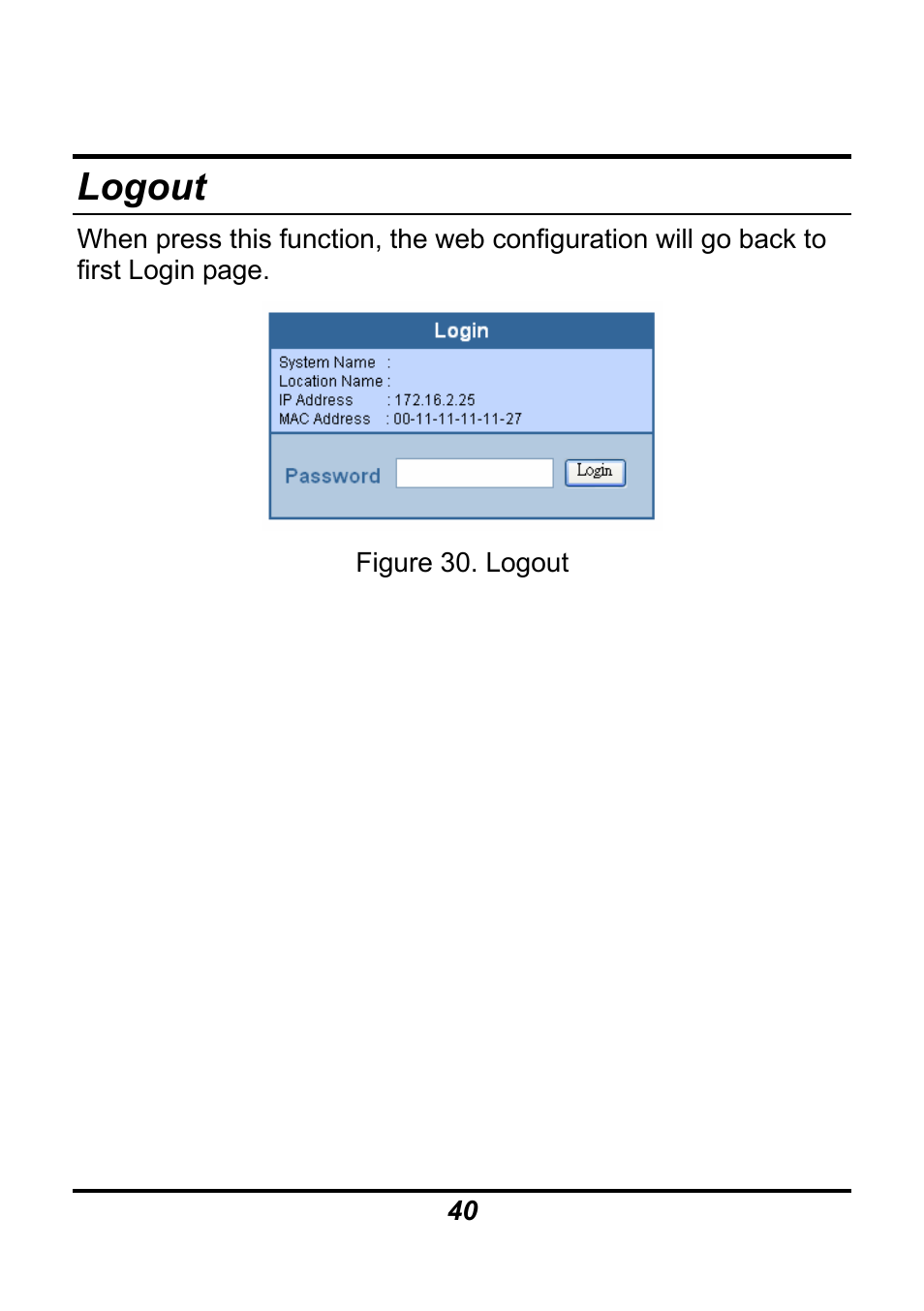 Logout | AirLive Ether-GSH24TW User Manual | Page 40 / 42