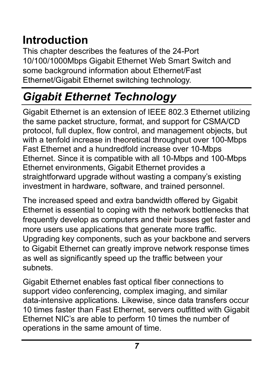 Introduction, Gigabit ethernet technology | AirLive Ether-GSH24TW User Manual | Page 7 / 42