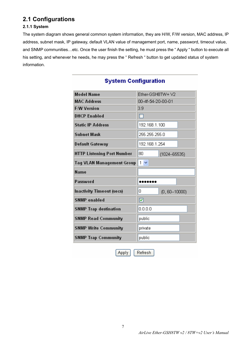Onfigurations, 1 system, 1 configurations | AirLive Ether-GSH8TW v2 User Manual | Page 10 / 36