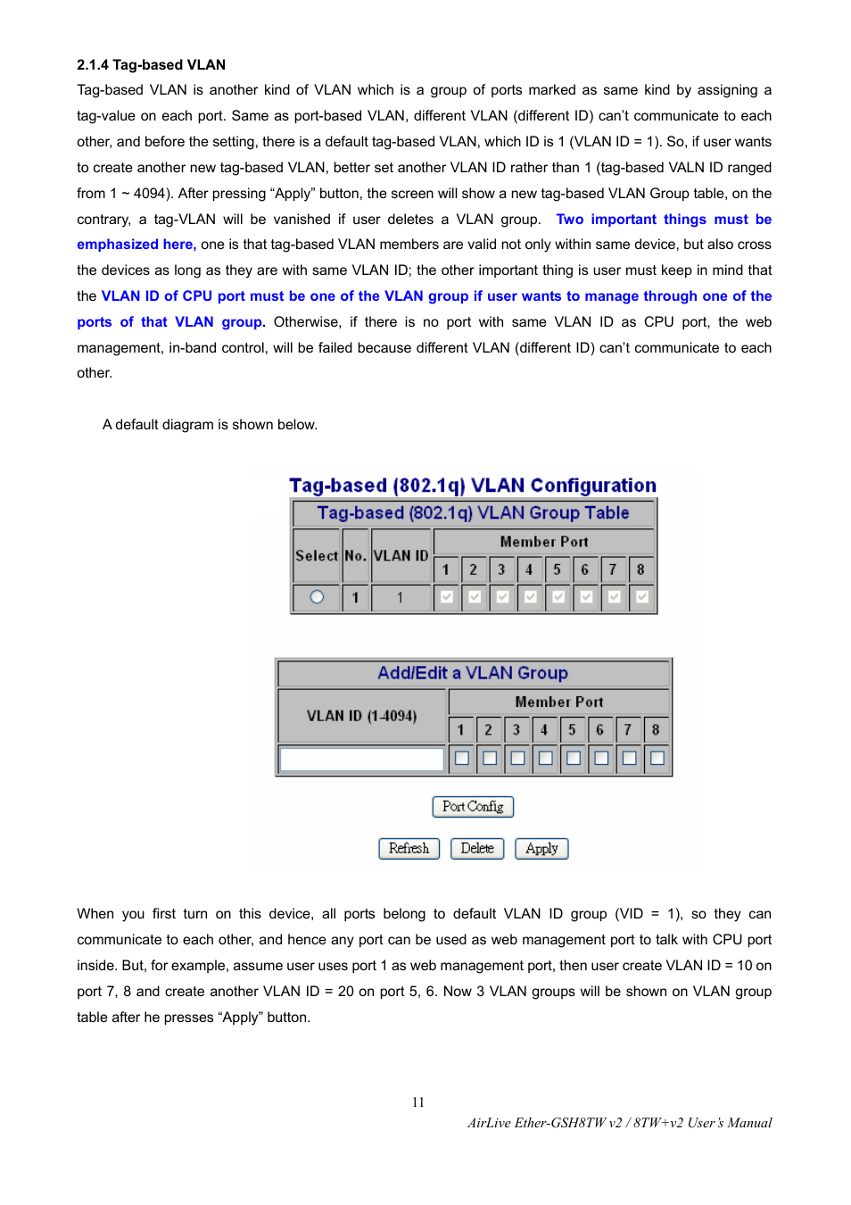 4 tag-based vlan | AirLive Ether-GSH8TW v2 User Manual | Page 14 / 36