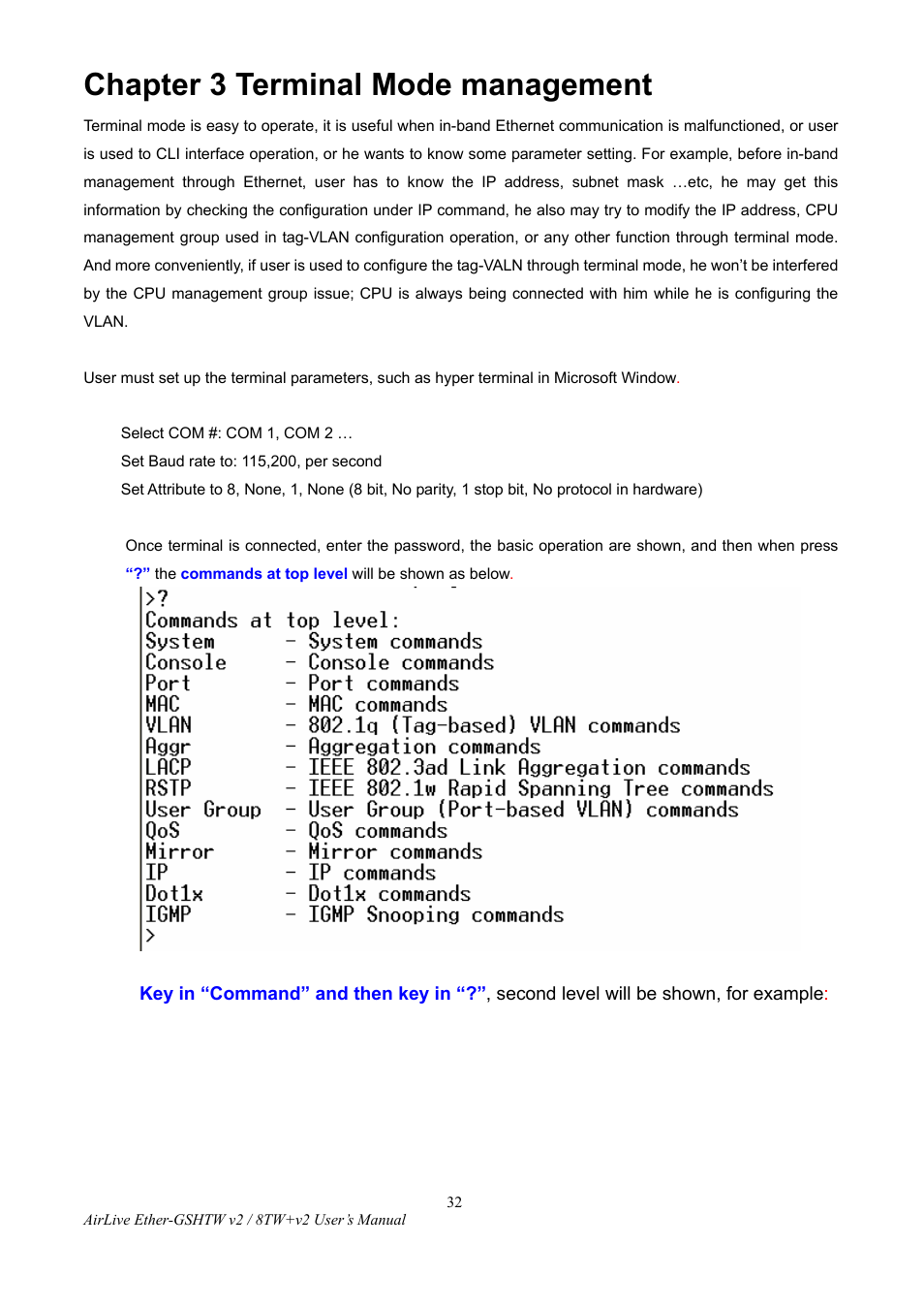 Chapter 3 terminal mode management | AirLive Ether-GSH8TW v2 User Manual | Page 35 / 36