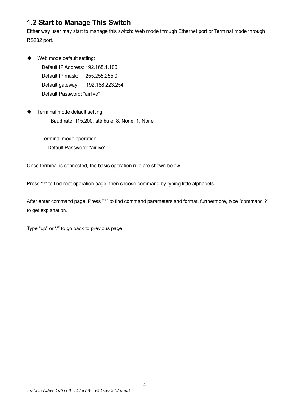 Tart to, Anage, Witch | 2 start to manage this switch | AirLive Ether-GSH8TW v2 User Manual | Page 7 / 36