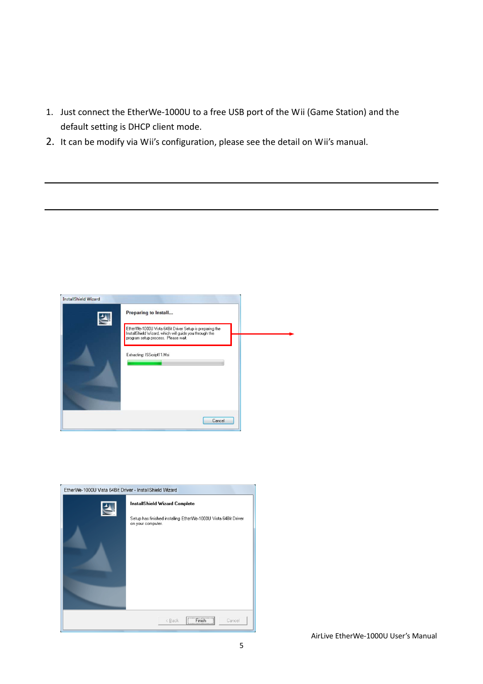 Chapter 2: installation, 1 on wii (game station) | AirLive EtherWe-1000U User Manual | Page 8 / 15