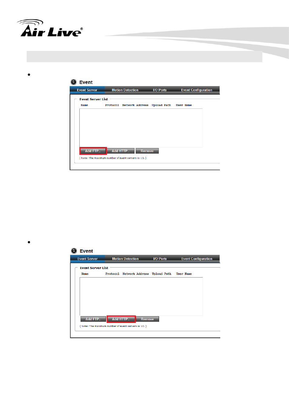 3 event, 1 event server | AirLive FE-200CU User Manual | Page 32 / 71