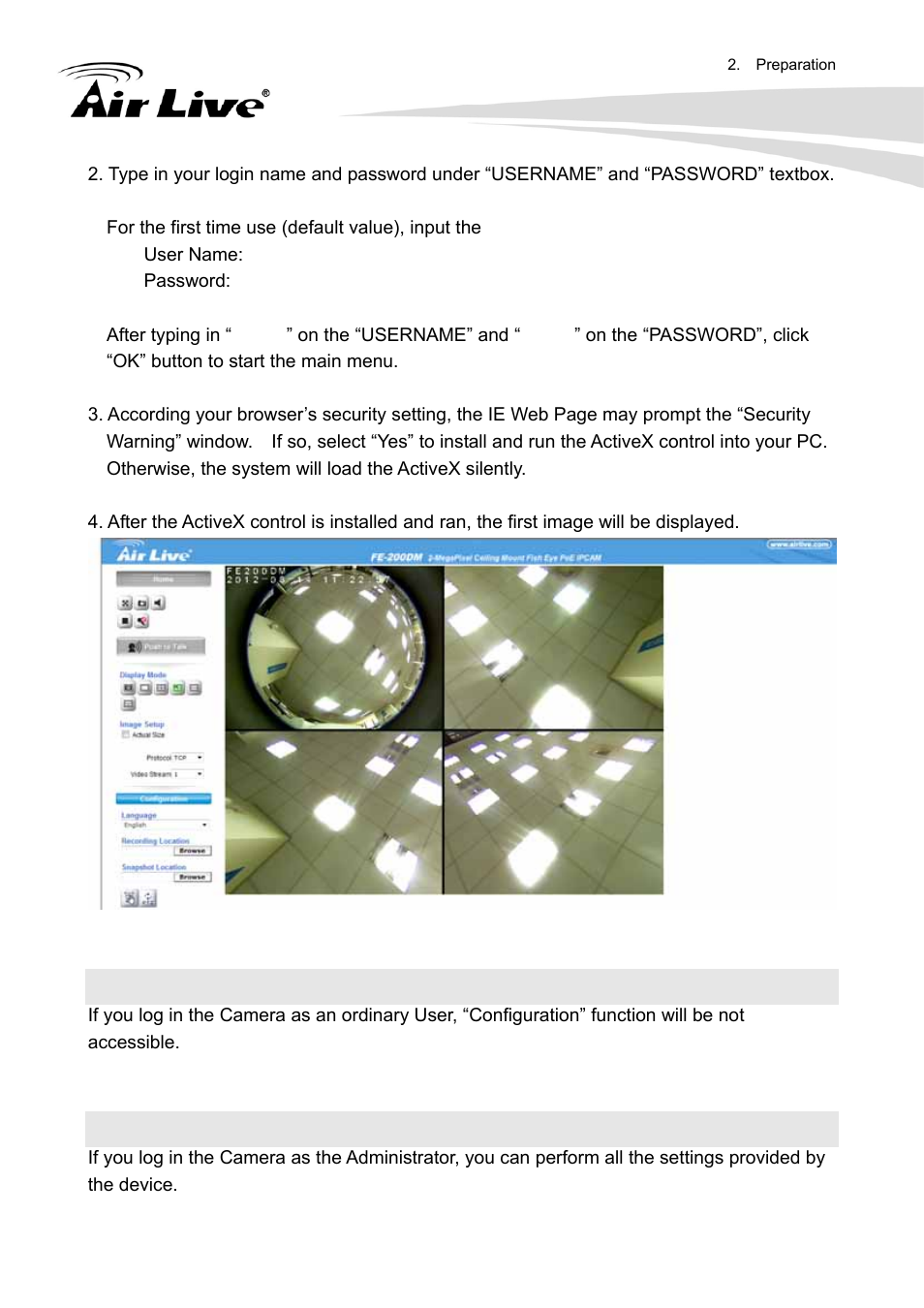 5 logging in as an user, 6 logging in as an administrator | AirLive FE-200DM User Manual | Page 17 / 74
