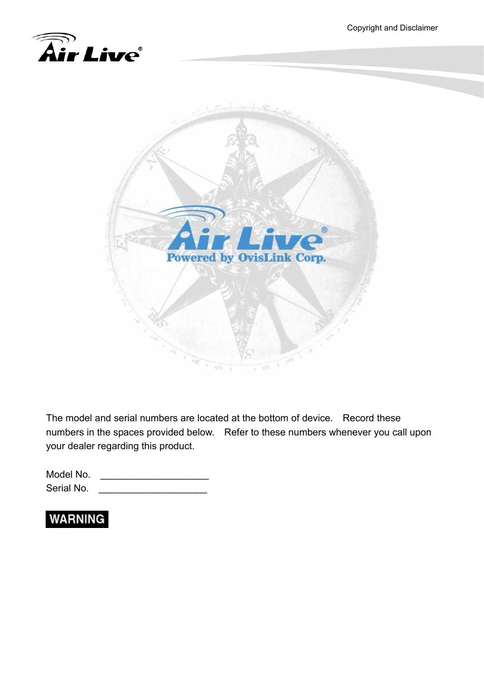 Owner's record | AirLive FE-200DM User Manual | Page 2 / 74