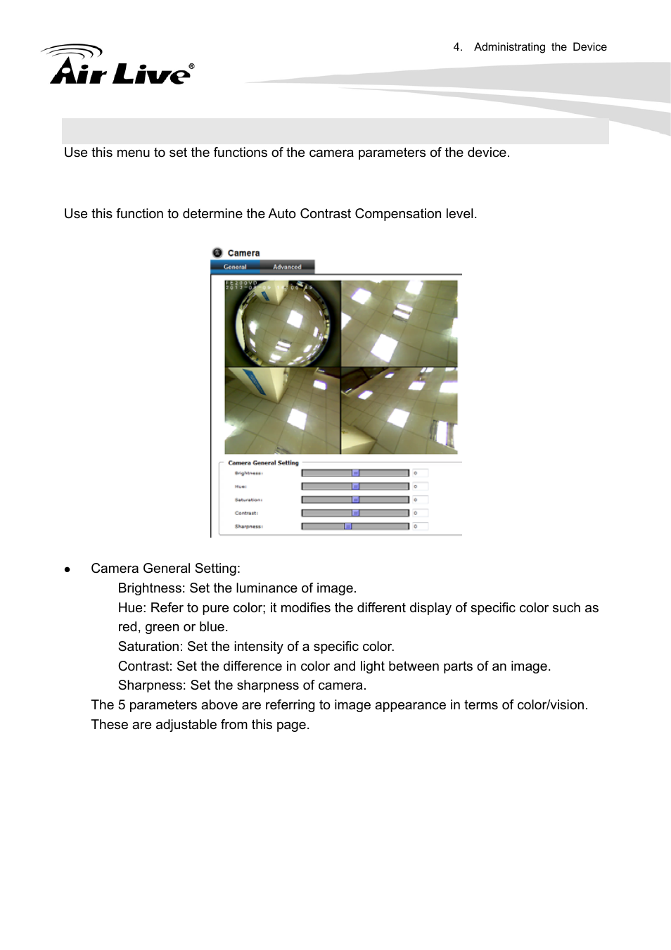 2 camera: adjust camera parameters, 1 general | AirLive FE-200DM User Manual | Page 25 / 74