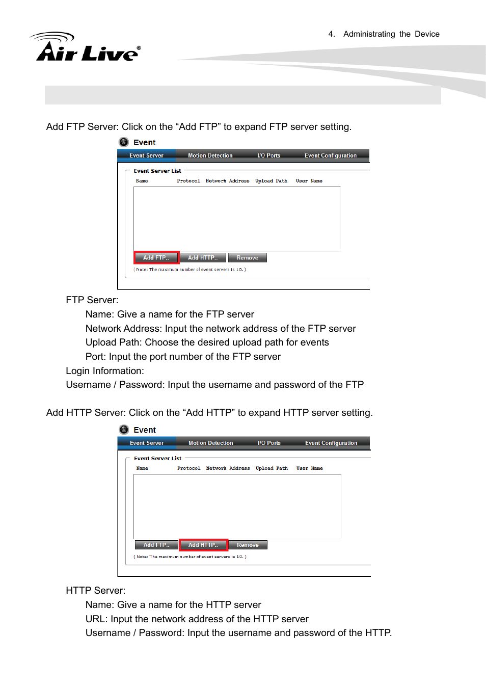 3 event, 1 event server | AirLive FE-200DM User Manual | Page 33 / 74