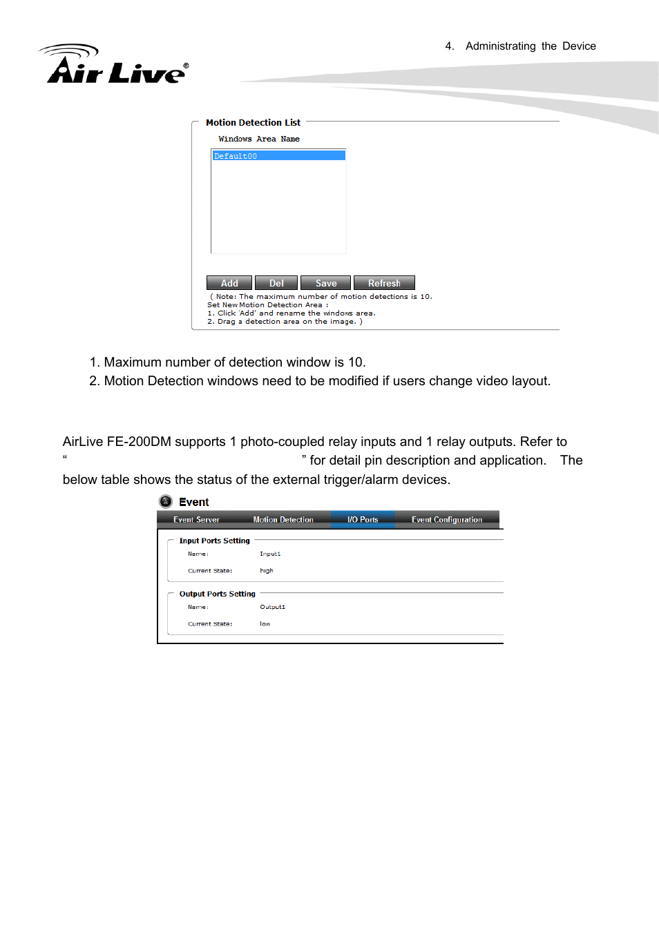 3 i/o ports | AirLive FE-200DM User Manual | Page 36 / 74