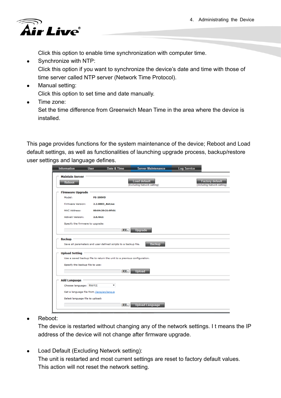 4 server maintenance | AirLive FE-200DM User Manual | Page 44 / 74