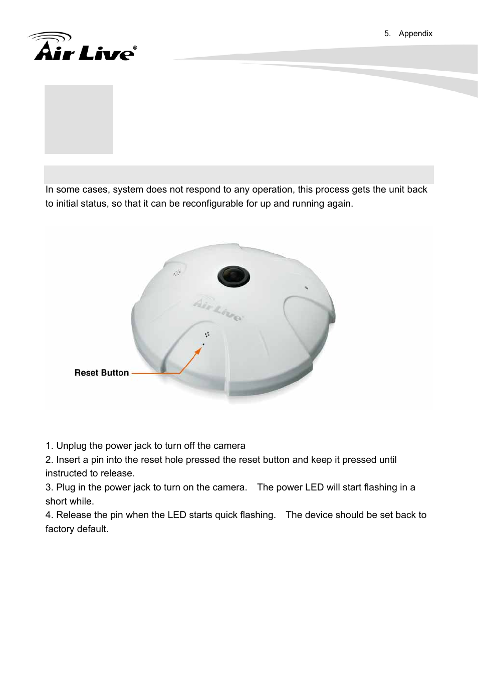 Appendix, Appendix a: restore factory default | AirLive FE-200DM User Manual | Page 48 / 74