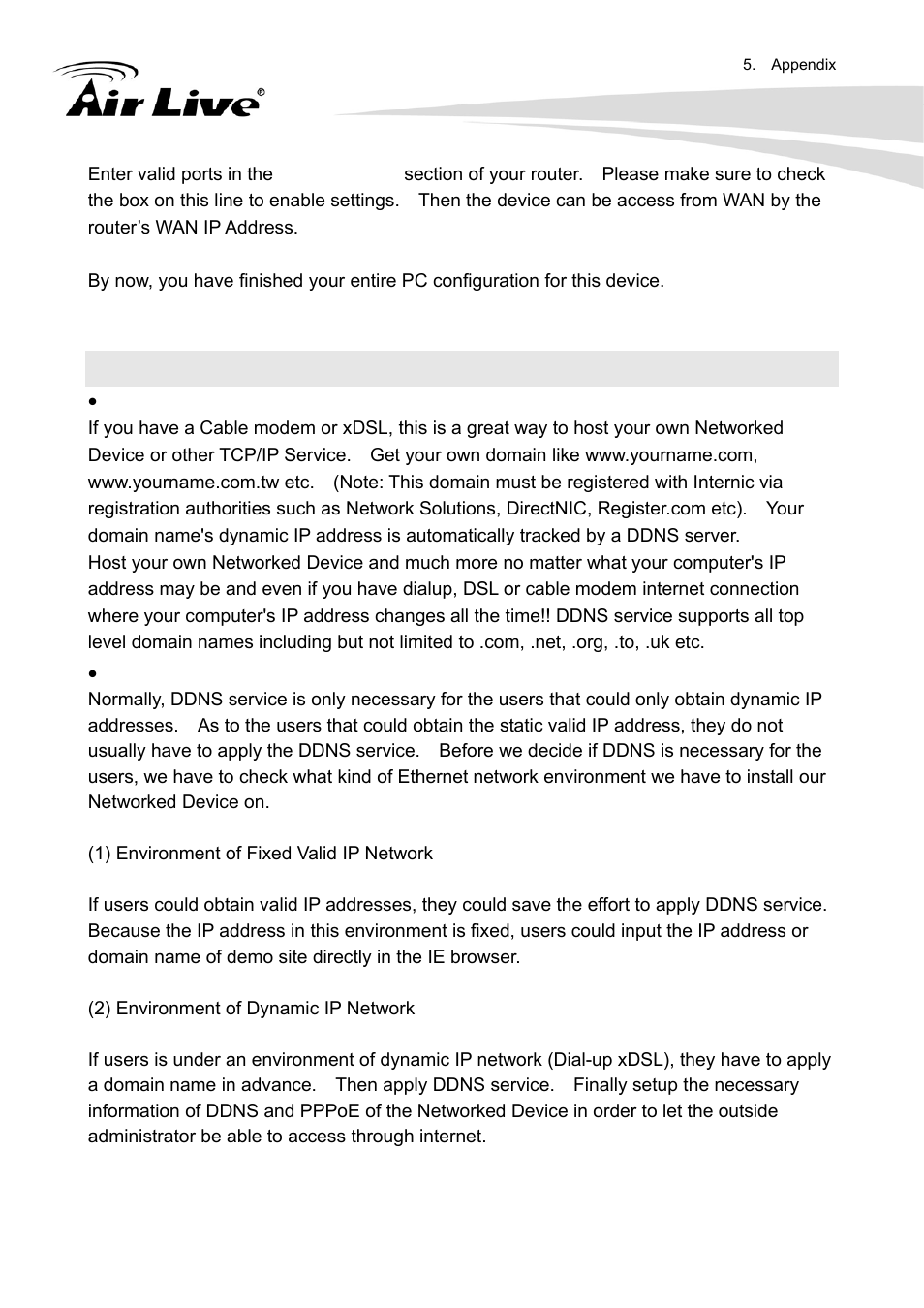 Appendix h: ddns application, Preface, Ethernet network environment | AirLive FE-200DM User Manual | Page 62 / 74