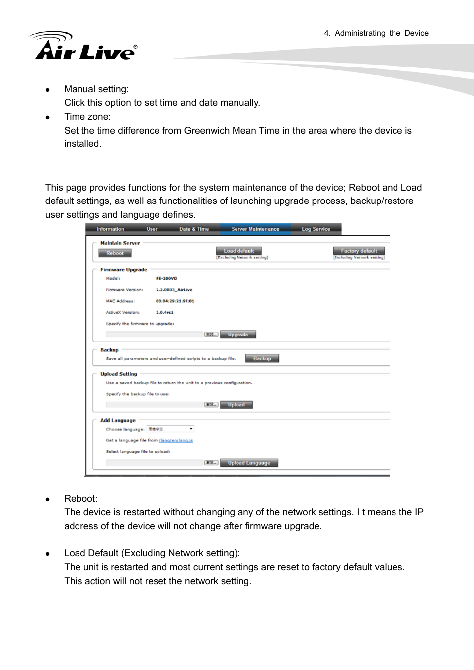 4 server maintenance | AirLive FE-200VD User Manual | Page 43 / 72