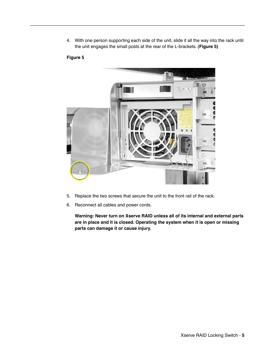 Apple Xserve RAID (Locking Switch Replacement) User Manual | Page 5 / 6