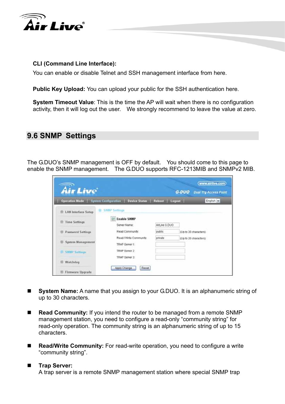 6 snmp settings | AirLive G.DUO User Manual | Page 108 / 137