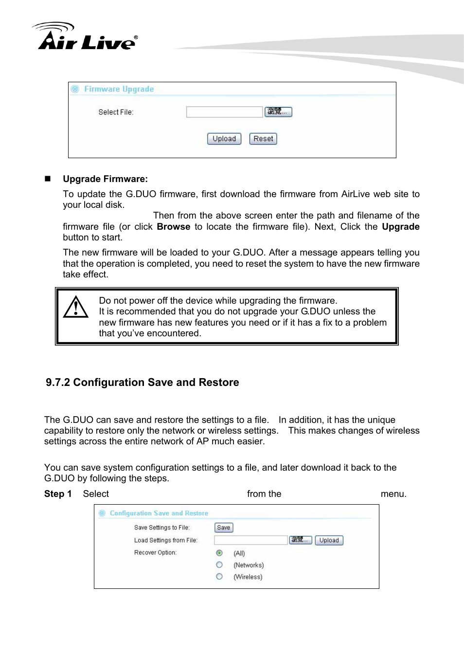 2 configuration save and restore | AirLive G.DUO User Manual | Page 110 / 137