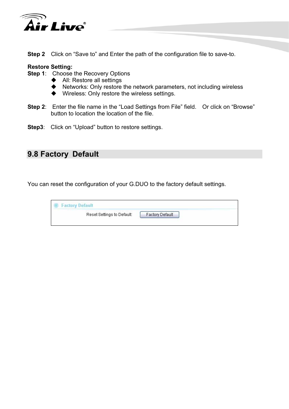 8 factory default | AirLive G.DUO User Manual | Page 111 / 137