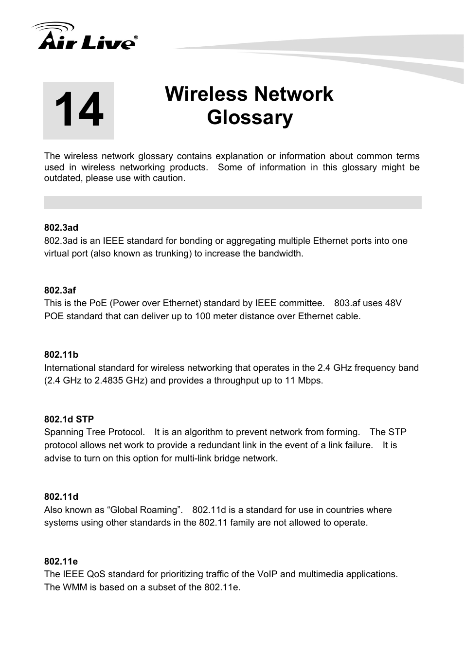 Wireless network glossary | AirLive G.DUO User Manual | Page 124 / 137